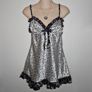Cinema Etoile Seductivewear Babydoll Lingerie Mini Dress Black White Floral